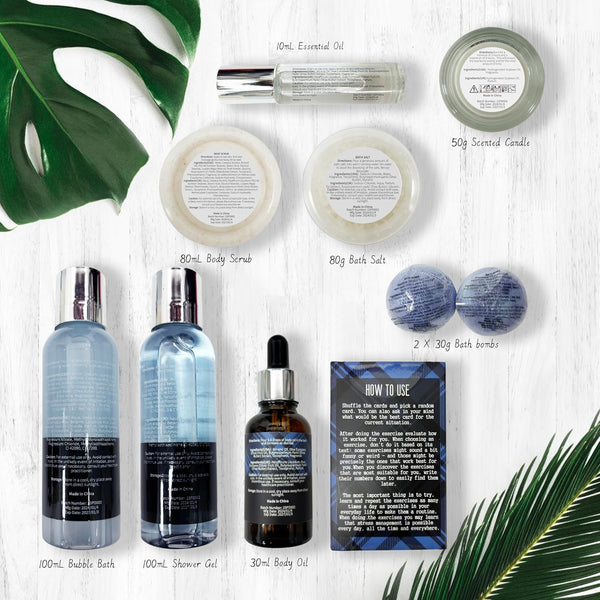 PEARLWORLD Bath Set with Ocean Scented Spa Gifts for Men, Christmas Birthday Self Skin Care Set for Men, Spa Gift Baskets for Him, 12Pcs Men'S Spa