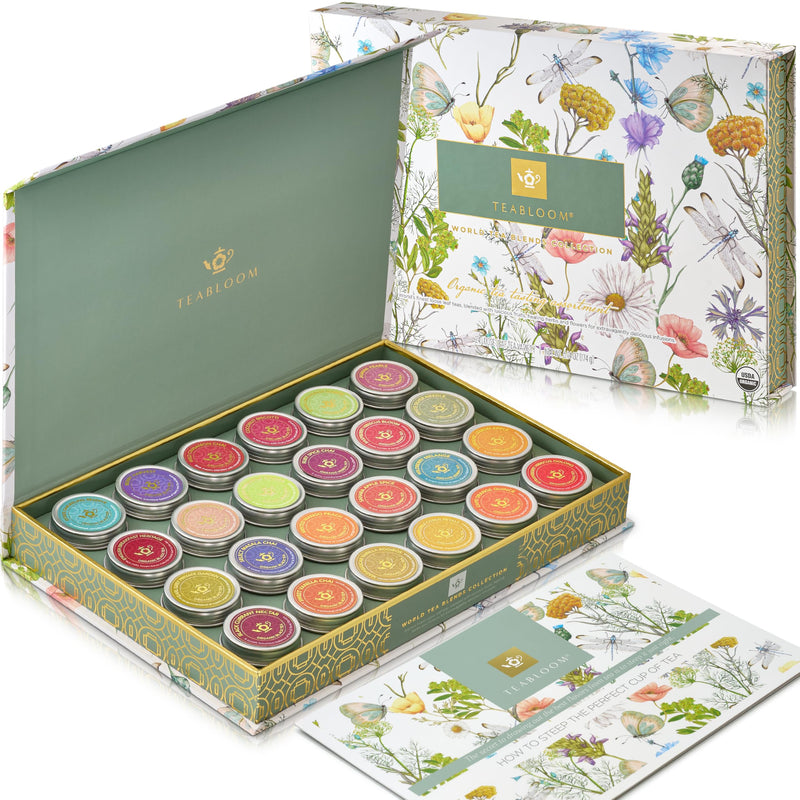Teabloom Exceptional Loose Leaf Tea Chest, World'S Largest Tea Collection with 24 Varieties of USDA Certified Organic Black, Green, White, Oolong,