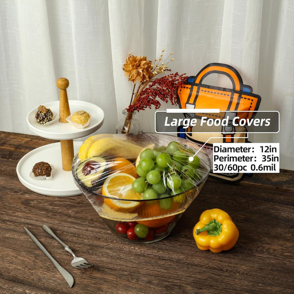 Food Grade, Super Strong Reusable Plastic Wrap Bowl Covers, Clear Transparent, Stretch Food Storage Covers with Elastic Band, Kitchen Wrap Seal