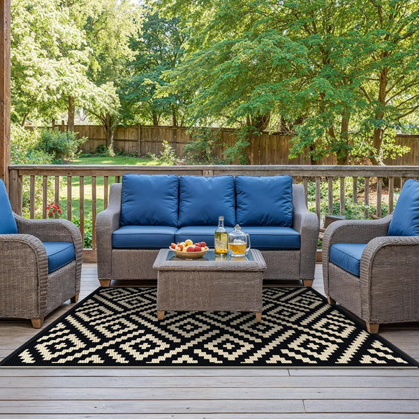 Outdoor Rug for Patio - Waterproof Plastic Straw Camping Rugs 4X6 Ft, Reversible Outdoor Indoor RV Mat Carpet for Patio, Porch, Deck, Balcony,