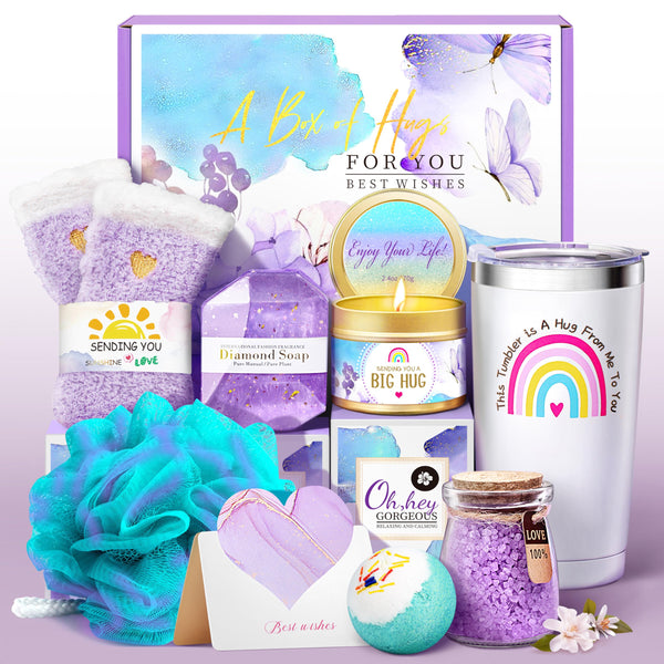 Get Well Soon Gifts for Women, Care Package for Women,Feel Better Gifts for Women 8Pcs Lavender Birthday Gift Baskets for Her Mom, Sister, Female