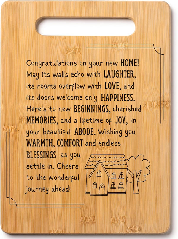 Housewarming Gifts for New Home - Bamboo Cutting Board with Engraved Message - New Home Essentials for Homeowners, Couples, Friends, or Family -