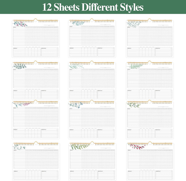 Habit Tracker Calendar- 12 Months Undated Daily Weekly & Monthly Period Habit Tracker Journal, Greenery Floral, Spiral Binding with Writable Goals