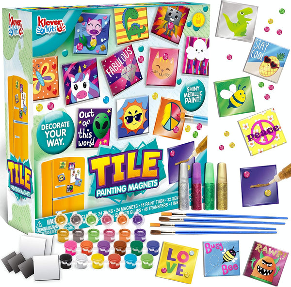 JOYIN 24 Magnetic Mini Tiles Art Kit, Creativity DIY Paint, Arts and Crafts for Kids, DIY Supplies for Party Favors, Family Activity, Birthday