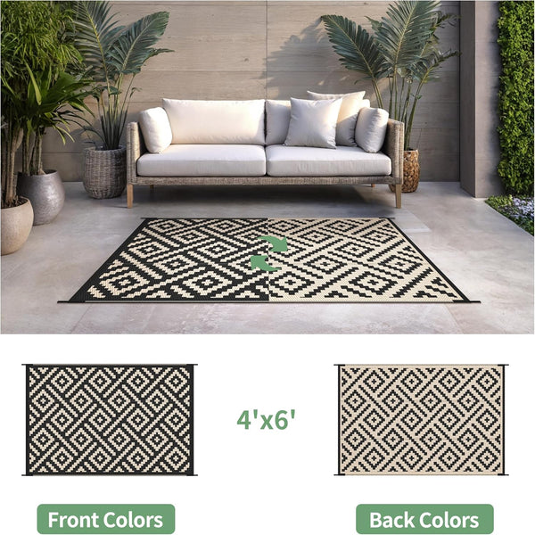 Outdoor Rug for Patio - Waterproof Plastic Straw Camping Rugs 4X6 Ft, Reversible Outdoor Indoor RV Mat Carpet for Patio, Porch, Deck, Balcony,