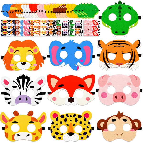 33PCS Jungle Safari Crafts - Felt Animal DIY Arts Kit, Birthday Party Favors Activities Supplies in Bulk