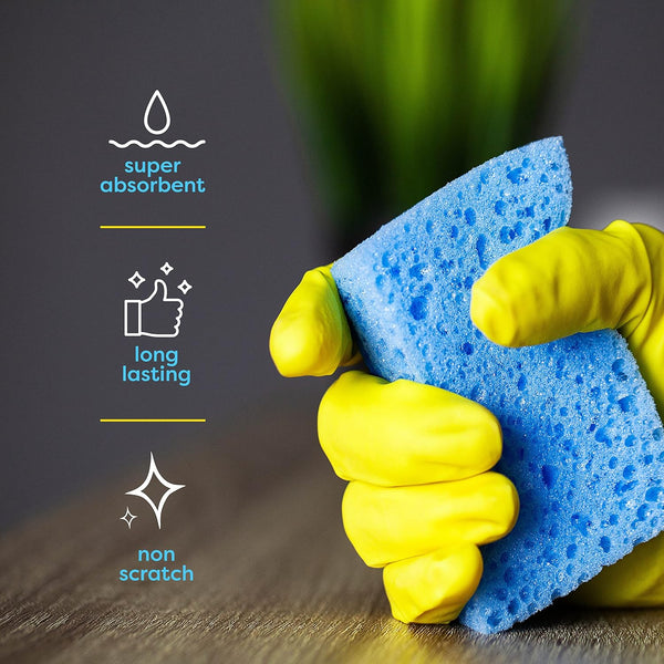 SCRUBIT 48 Pack Kitchen Sponges - Dish Sponge for Washing Dishes, Kitchen & Bathroom â Blue Dishwashing Sponges along with a Thought Scrubber â