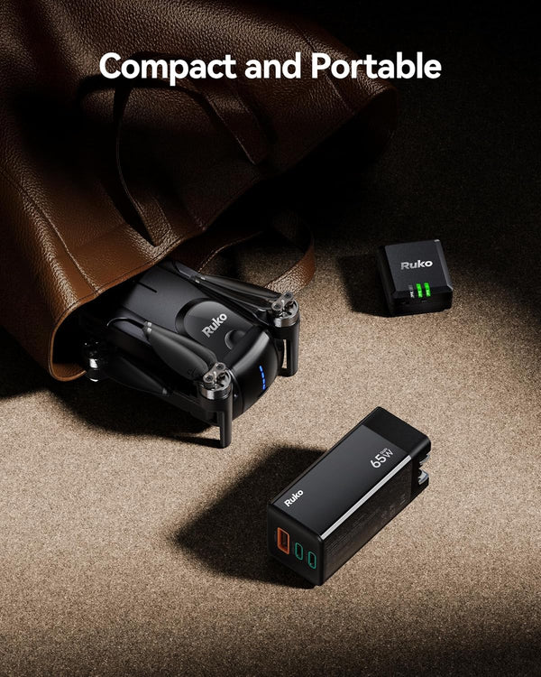 Ruko PD65W USB C Charger, 3-Port Gan Fast Charger Block, Compact Foldable Wall Charger for Iphone 16/15, Macbook Pro/Air, Galaxy S24, Pixel,