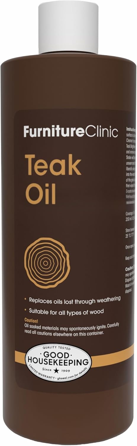 Furniture Clinic Teak Oil | Wood Oil Protects & Cleans Outdoor & Indoor Furniture, Boats, Shower Benches | Restore & Protect Wood, Prevent Drying