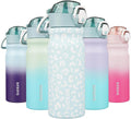 BJPKPK Insulated Water Bottle 18Oz Stainless Steel Water Bottles with Straw and Carry Handle Double Wall Metal Thermos,Light Blue Leopard