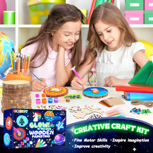 Arts and Crafts for Kids Ages 8-12, Glow in the Dark Wooden Painting Kits, Art & Craft Set Birthday Gift for Boys Girls Ages 6 7 8 9 10 11 12