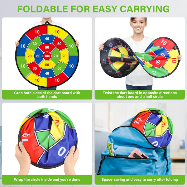 Large Dart Board for Kids, Kids Double-Sided Dart Board with Sticky Balls and Darts, Indoor/Outdoor Sport Fun Party Play Game Toys, Gifts for 3 4