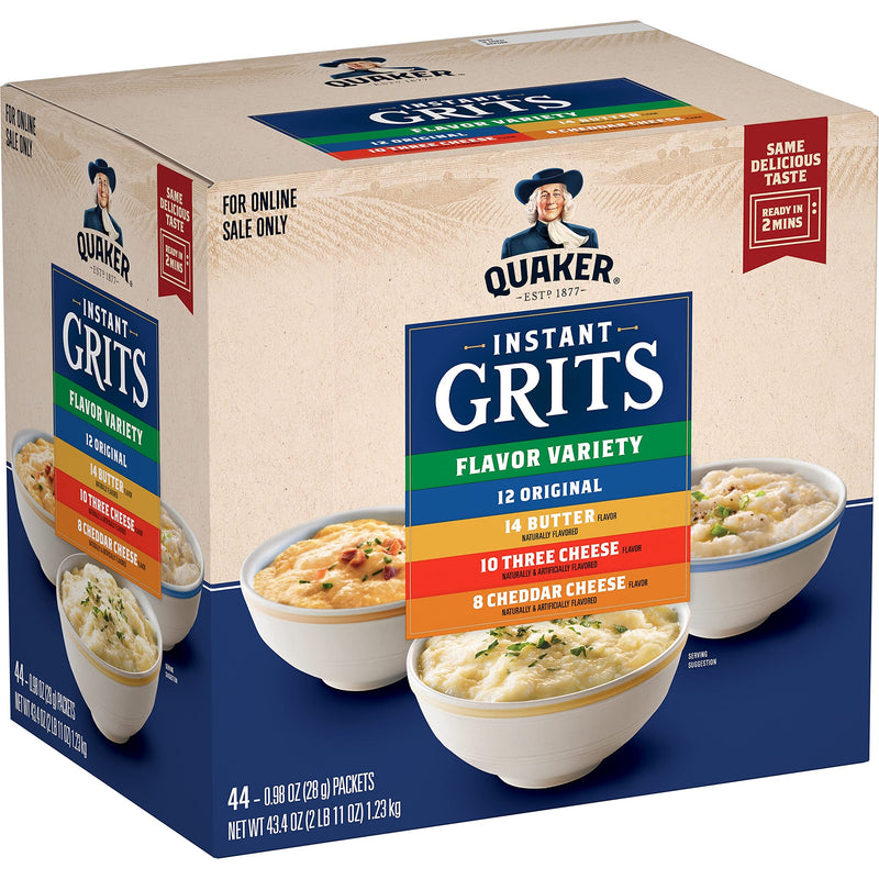 Quaker Instant Grits, 4 Flavor Variety Pack, 0.98Oz Packets,44 Count (Pack of 1)