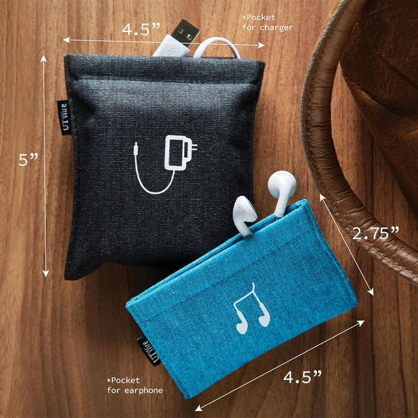 Pocket Mobile Charger Case Pouch Bag Organizer (Blue) - 2 Pack
