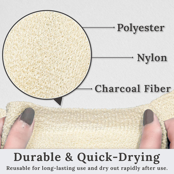 Myhomebody Exfoliating Washcloths for Showering, Loofah Body Scrubber Exfoliator, Back Shower Towel, Bath Washer for Exfoliation, Cream, Set of 2