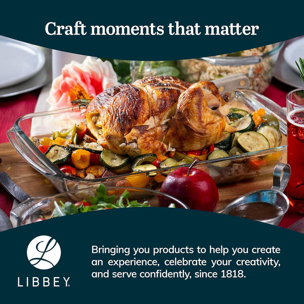 Libbey Baker'S Basics 3-Piece Rectangular Glass Casserole Baking Dish Set, Clear, 2 Qt, 2.7 Qt, 3.4 Qt, Transparent, Stackable, Dishwasher Safe