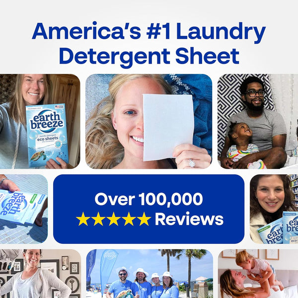 Earth Breeze Laundry Detergent Sheets Fragrance-Free - 60 Loads Eco Liquidless Soap - Travel-Friendly for Hot & Cold Cycles, Tackles Tough Stains