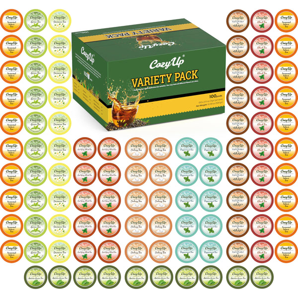 Cozy up 10 Flavors Variety Tea Sampler Compatible with Keurig K-Cup Brewers, 100-Count