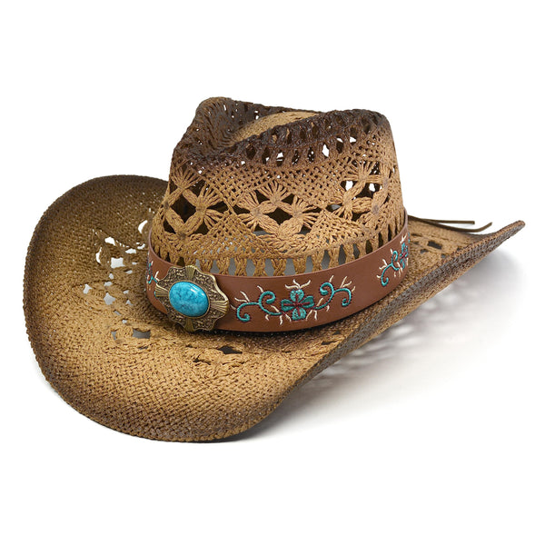 Cowgirl Hats for Women Straw Cowboy Hat Western Beach Sun Hat with Shapeable Brim for Coastal Cowgirl