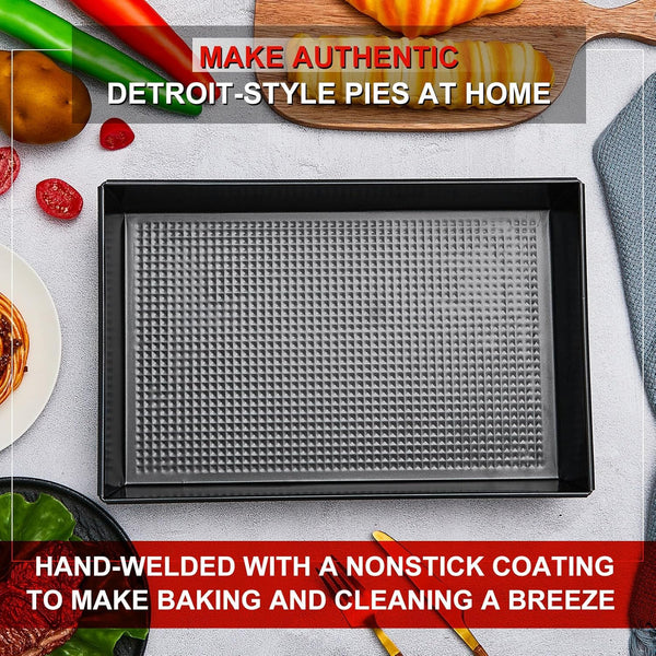 3 Pcs Detroit Style Pizza Pan 10 X 14 X 2.36 Inch Hard Rectangular Deep Pizza Pans Non Stick Sicilian Style Pizza Pan Dish Pre Seasoned Bakeware
