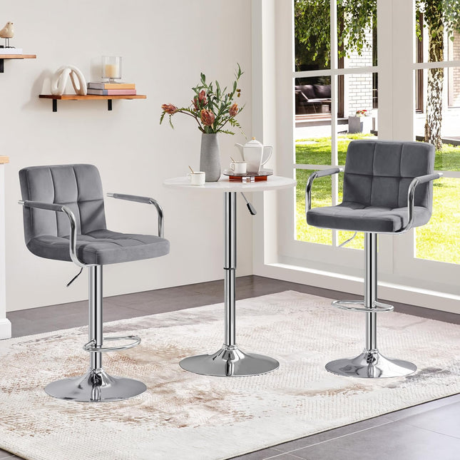 Yaheetech Counter Height Bar Stools Set of 2 Velvet Swivel Barstools for Kitchen Stool Height Adjustable Counter Stool B