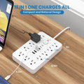 JouleLoom Power Strip Surge Protector with 11 Outlets, 4 USB and 2 USB C Ports, 5 Ft Extension Cord, Flat Plug, Wall Mount, Overload Protection