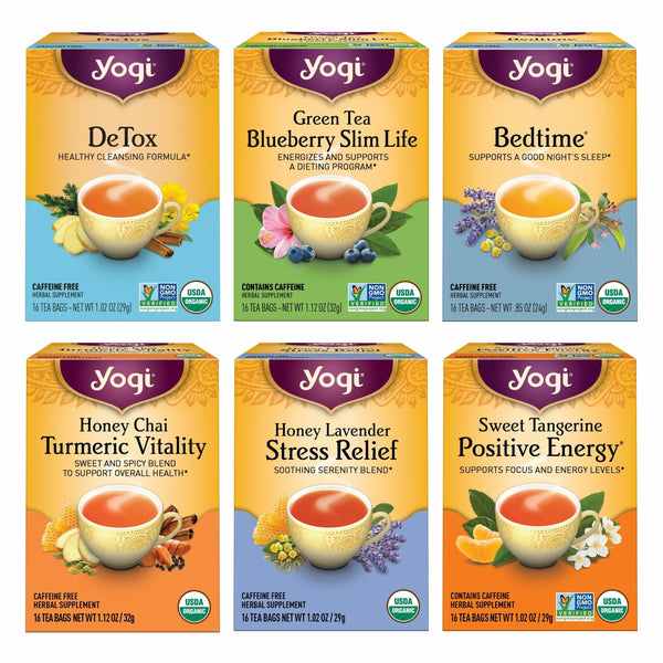 Yogi Tea Favorites Variety Sampler - 16 Bags per Pack (6 Packs) - Organic Tea Gift Box - Includes Sweet Tangerine Positive Energy, Honey Lavender