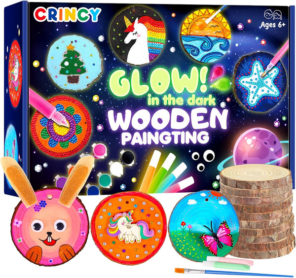 Arts and Crafts for Kids Ages 8-12, Glow in the Dark Wooden Painting Kits, Art & Craft Set Birthday Gift for Boys Girls Ages 6 7 8 9 10 11 12