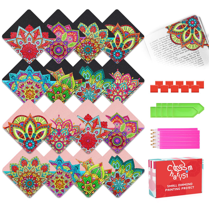 8 Pcs Diamond Art Corner Bookmarks Leather Dimond Painting Book Mark Kit for Adults Paint by Dots Bookmarkers Craft DIY Gem Small Dotz Gifts for