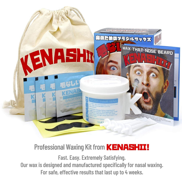 KENASHII Nose Wax Kit | 100 G Wax, 24 Applicators | Hair Removal Kit for Men and Women | Includes Balm Wipes and Mustache Guards | Lasts up to 5 Weeks