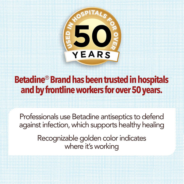 Betadine Antiseptic First Aid Solution, Povidone-Iodine 10%, Infection Protection, Kills Germs in Minor Cuts Scrapes and Burns, No Sting Promise,