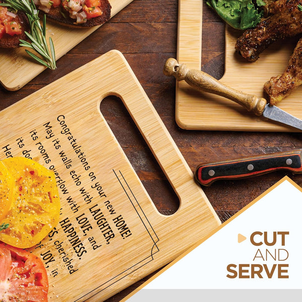 Housewarming Gifts for New Home - Bamboo Cutting Board with Engraved Message - New Home Essentials for Homeowners, Couples, Friends, or Family -