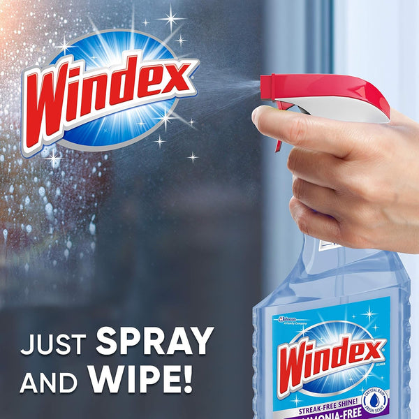 Windex Glass and Window Cleaner Spray Bottle, Ammonia Free, Bottle Made from 100% Recovered Coastal Plastic, Surface Cleaning Spray, Crystal Rain