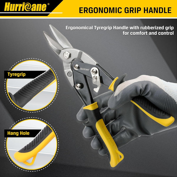 HURRICANE 10 Inch Aviation Tin Snips, Heavy Duty Metal Cutter Shears for Cutting Sheet Metal, Straight Cut, Chrome Vanadium Steel