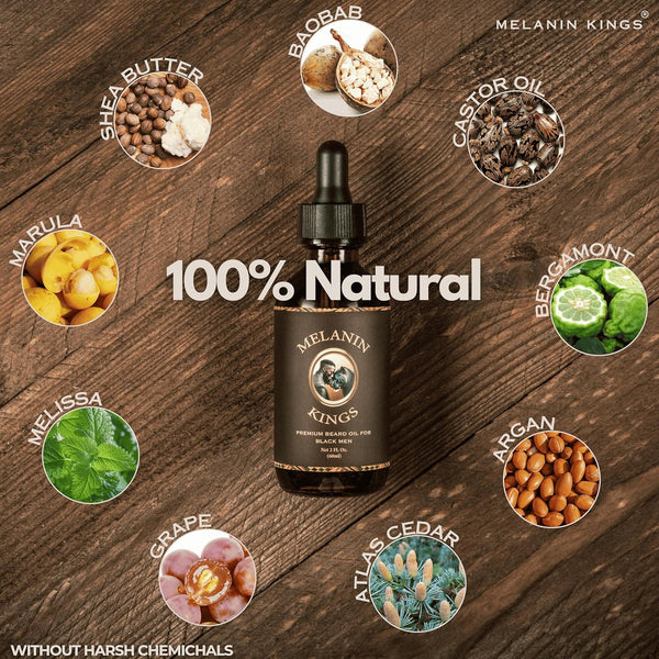 Melanin Kings Beard Oil for Black Men - Specialized Formula for Black Men - with Ancient African Ingredients - 100% Natural Ingredients - 2Fl. Oz.