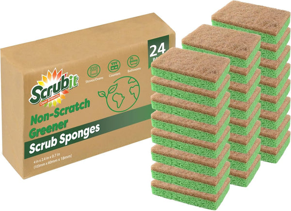 SCRUBIT 24 Pack Natural Sponges - Biodegradable Compostable Cellulose and Coconut Natural Sponges for Dishes, Eco Friendly Non Toxic Kitchen Sponge