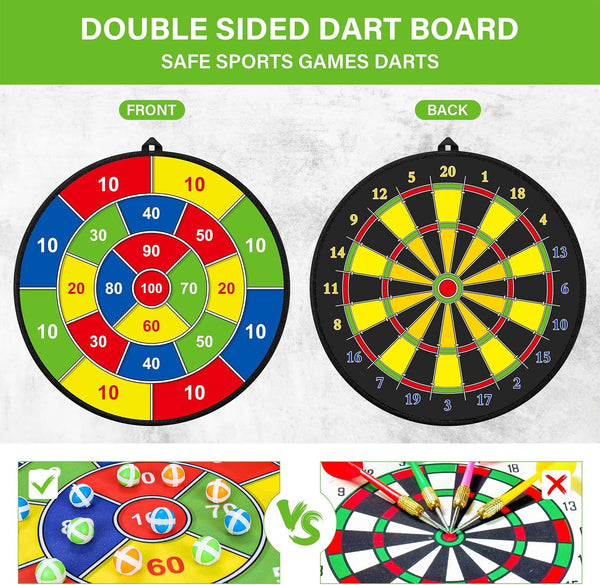Large Dart Board for Kids, Kids Double-Sided Dart Board with Sticky Balls and Darts, Indoor/Outdoor Sport Fun Party Play Game Toys, Gifts for 3 4