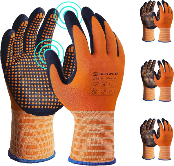 Schwer 3 Pairs LT5619 Work Gloves Micro-Foam Nitrile Coated, Level 4 Abrasion Resistant Nylon Working Gloves with Micro Dot Grip for Men Women,