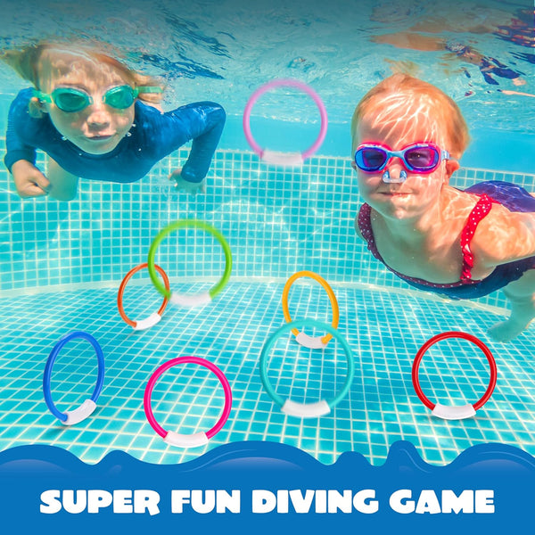 JOYIN Dive Rings Pool Toys, 8 Pcs Colorful Pool Rings for Kids, Underwater Training Swimming Diving Toy for Kids Gifts Summer Swim Water Fun Games