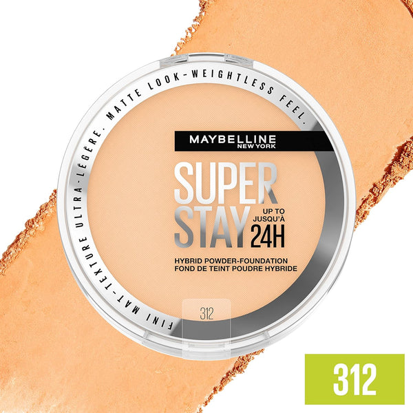 Maybelline Super Stay up to 24HR Hybrid Powder-Foundation, Medium-To-Full Coverage Makeup, Matte Finish, 312, 1 Count