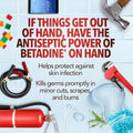 Betadine Antiseptic First Aid Solution, Povidone-Iodine 10%, Infection Protection, Kills Germs in Minor Cuts Scrapes and Burns, No Sting Promise,