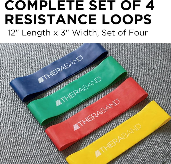 THERABAND Resistance Band Loop Set, Pack of 4, 12 Inch Band Loop Kit for Legs & Butt Workouts, Beginner to Advanced Levels for Exercise, Rehab,