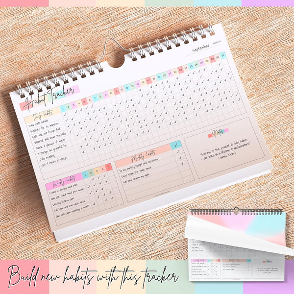 Habit Tracker Calendar â Daily, Weekly & Monthly Habit & Goal Tracker, Wire-Bound Planner with Colorful Design, Premium 250Gsm Paper | A5 Rainbow