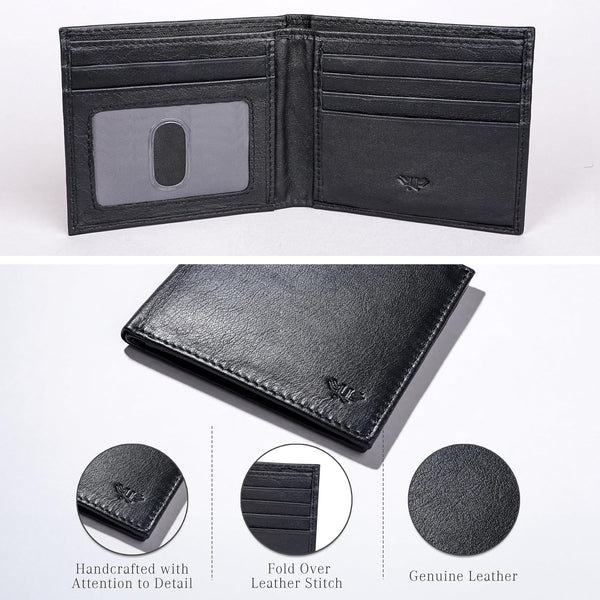 LUXEORIA Genuine Leather Wallet for Men, Handcrafted Travel Wallet, Minimalist Mens Slim Bifold Wallet, Anti-Theft RFID Blocking Wallet for Men'S,