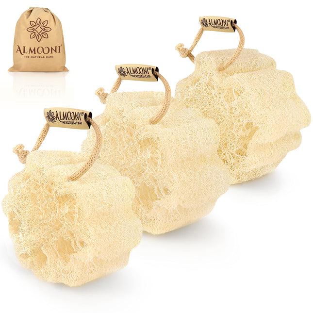 Almooni Mini Natural Loofah Sponge - Real Egyptian Shower Exfoliating Loofah - Small Loofah Scrubber for the Perfect Gri