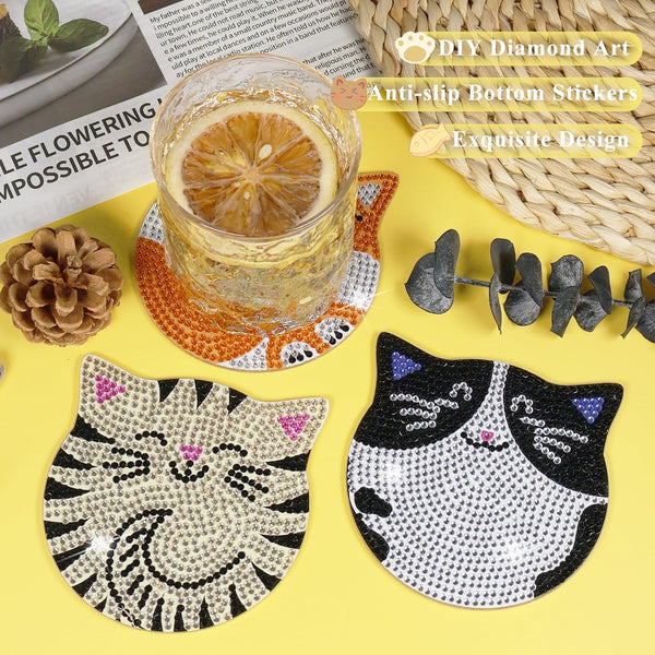 Vcekract Diamond Painting Coasters Kits, 6 Pcs Cat Diamond Art Coasters with Holder, Crafts Kits for DIY Coasters, Diamond Art Kits for Adults Cat