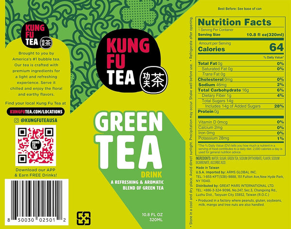 Kung Fu Tea Canned Green Tea â Lightly Sweetened Green Tea in a Can, Ready to Drink â All Natural, Premium Iced Tea â 10.8 Oz Cans, Pack of 6