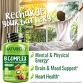 NATURELO Vitamin B Complex with Methyl B12, Methyl Folate, Vitamin B6, Biotin plus Choline, Coq10, and Fruit & Vegetable Blend - Supports Energy &