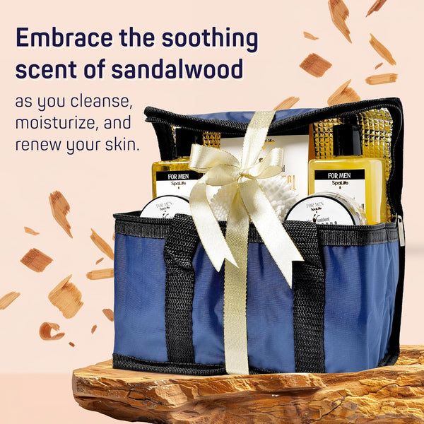 Spalife Men'S Sandalwood Luxury Spa Skincare Set - Complete Care Kit for Rugged Revitalization, Exfoliating Scrub - Bath and Body Collection for