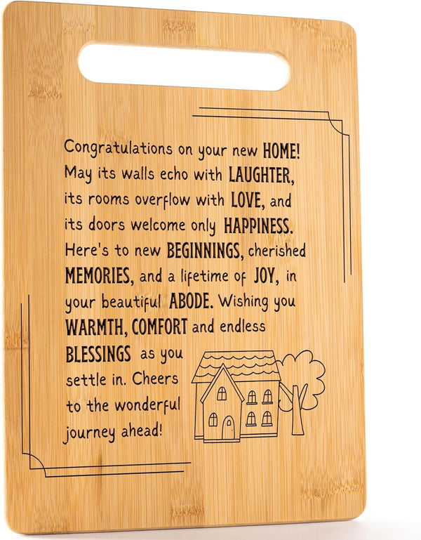 Housewarming Gifts for New Home - Bamboo Cutting Board with Engraved Message - New Home Essentials for Homeowners, Couples, Friends, or Family -